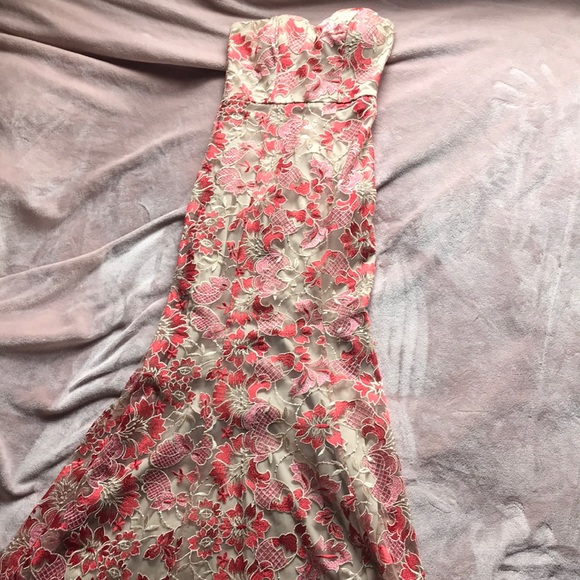 Coral and pink worked mermaid style dress - Picture 1 of 3
